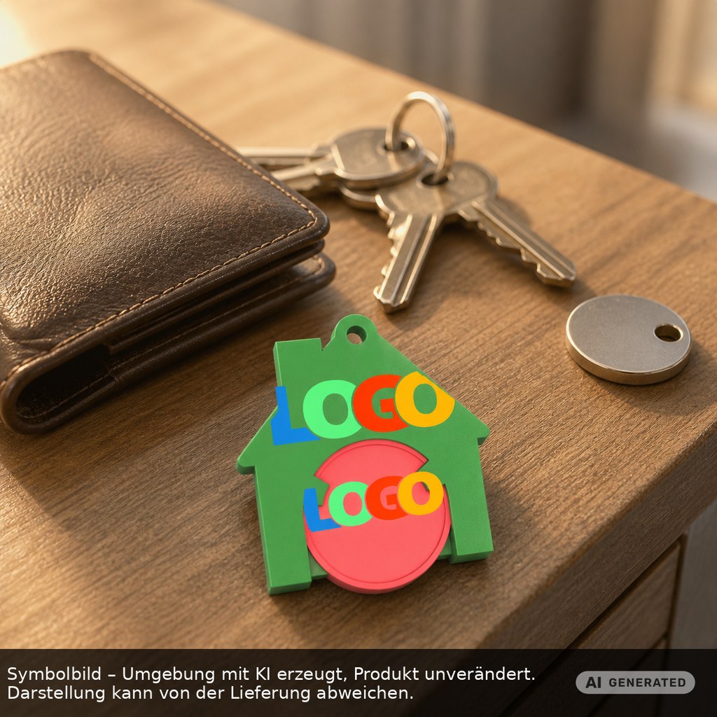 Chiphalter mit 1€-Chip "Haus" als Werbeartikel mit Logo bedrucken
