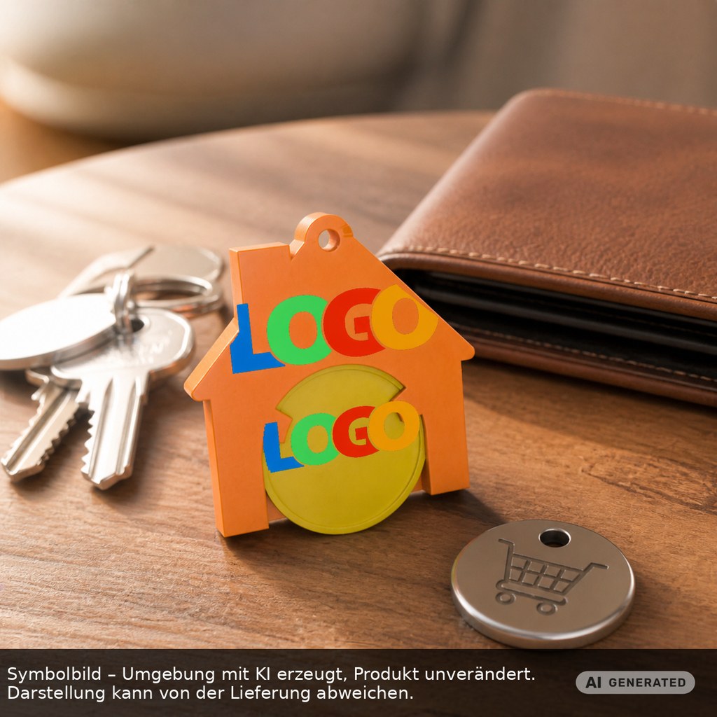 Chiphalter mit 1€-Chip "Haus" als Werbeartikel mit Logo bedrucken